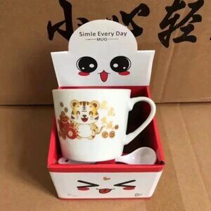 Cartoon Ceramic Cup Mug Creative Tiger + Spoon